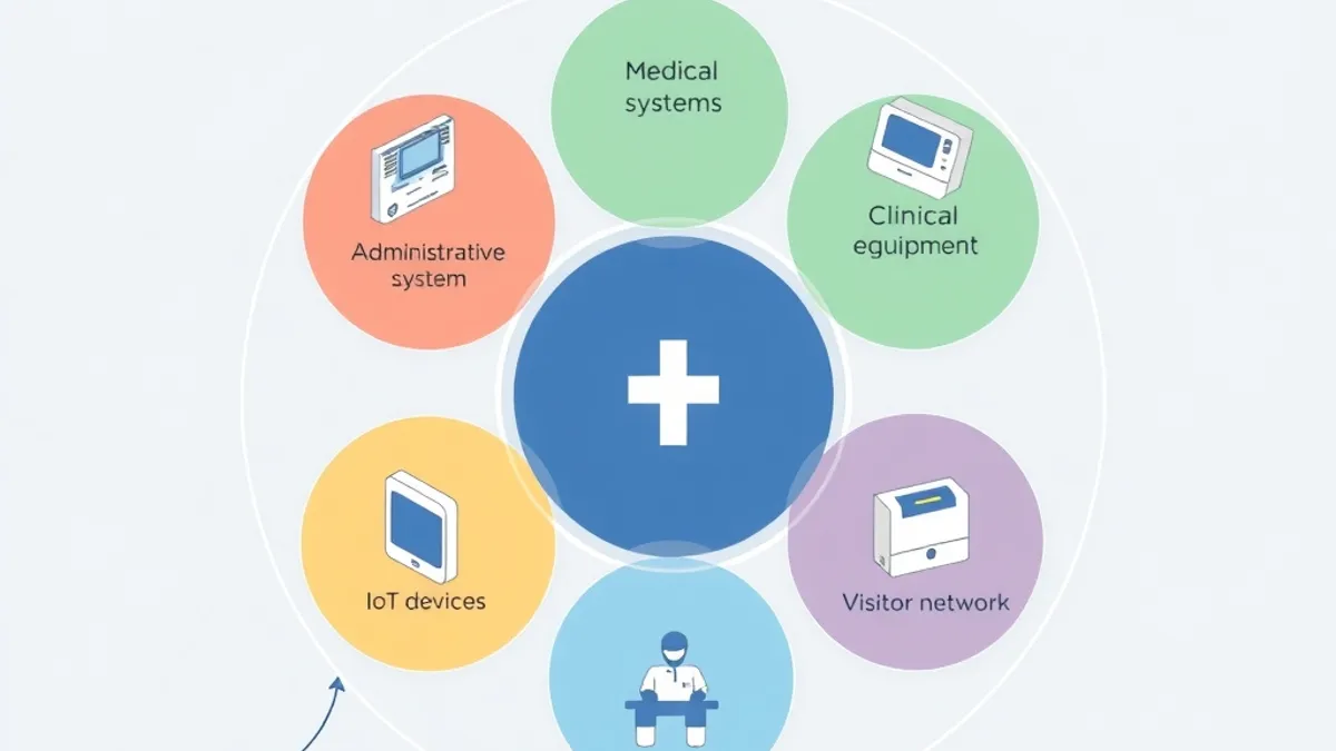Diagrama de segmentação de rede hospitalar por zonas de segurança