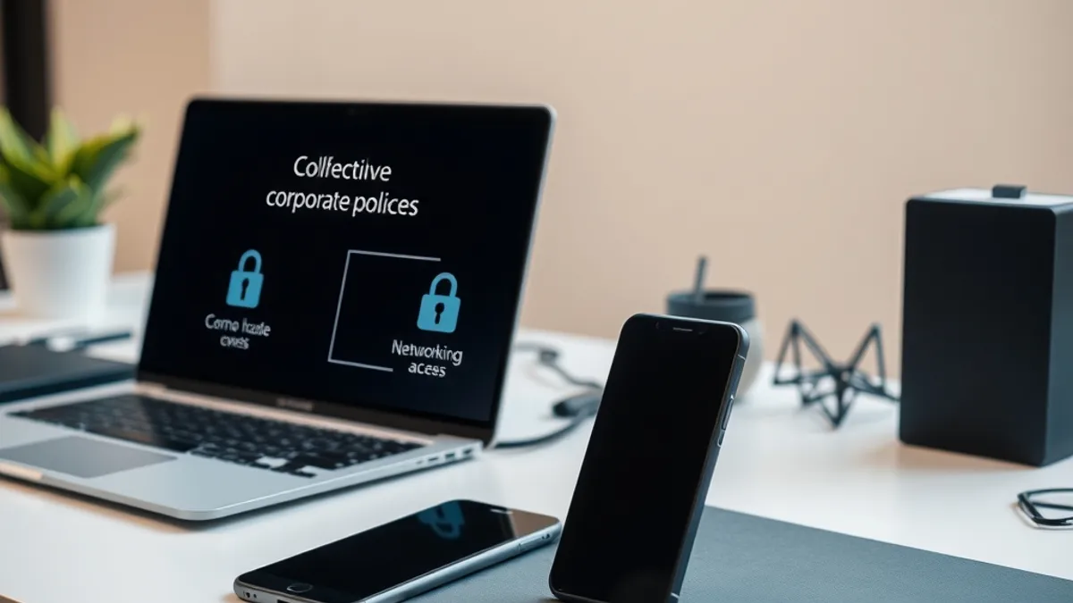 Notebook corporativo e smartphone pessoal ilustrando diferentes níveis de acesso BYOD